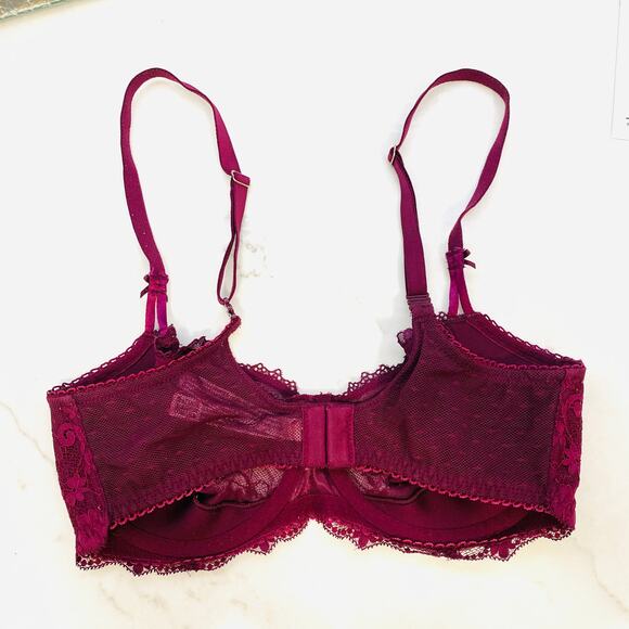 Victoria Secret Bra 34DD Dream Angels Push Up without padding burgundy wine 34E - Picture 2 of 6